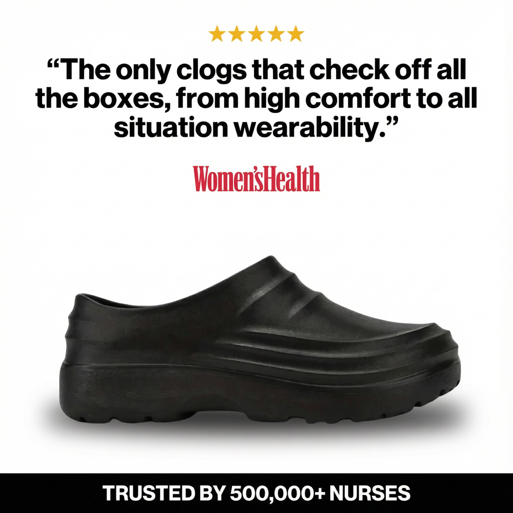 NursePro 12-Hour Shift Clogs – Built-In Arch Support for Plantar Fasciitis, Wide Toe Box, Non-Slip
